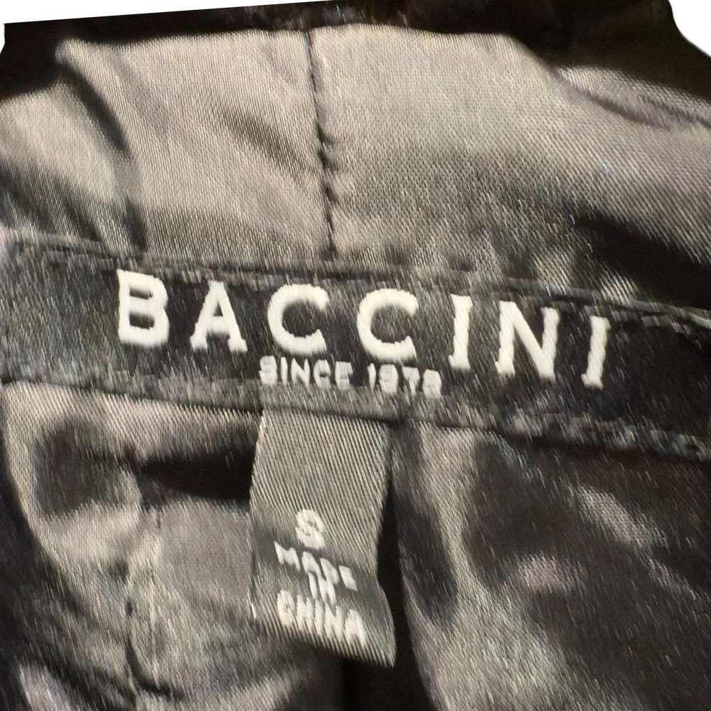 Baccini Black Faux Leather Moto Jacket Cropped Sherpa Collar Asym‎ Zip Womens S